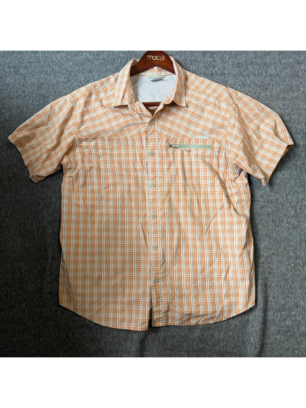 Columbia PFG Plaid Shirt Mens XL Orange Cotton Short Sleeve Button Front Fishing